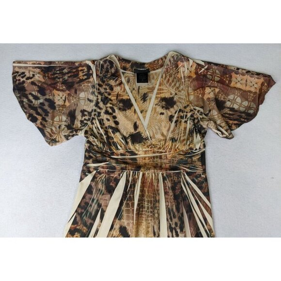 SAM & MAX - WOMEN'S BROWN PRINT SHORT SLEEVE STRETCH KNIT MAXI DRESS - SIZE S - Picture 3 of 8